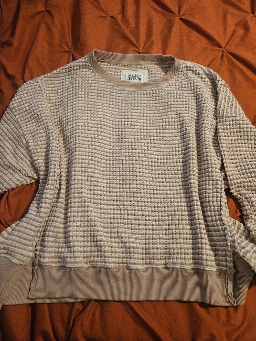 American Eagle Outfitters Waffle Knit Pullover in Light Beige